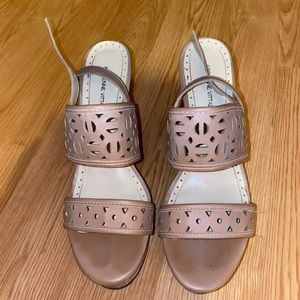 Adrienne Vittadini Wedges. Taupe colored with cork heel